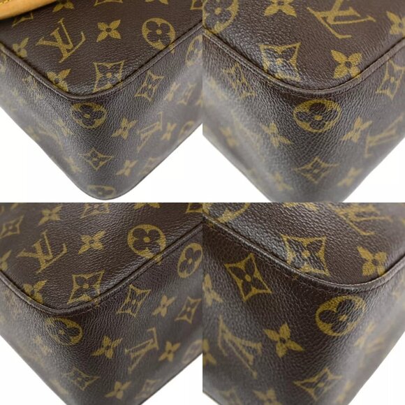 LOUIS VUITTON Logo Looping GM Shoulder Bag Monogram Leather Brown - Picture 12 of 16